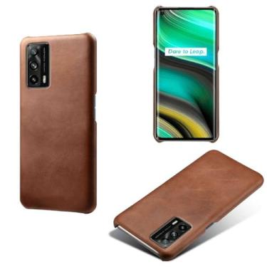 Imagem de Capa para OPPO Realme X7 Pro Ulrta,Proteção contra quedas,Casca de volta de cor sólida simples,Design de couro de imitação de plástico-Brown