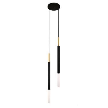 Imagem de Luminária Pendente Tubo Duplo Difusor Lavabo Preto Dourado