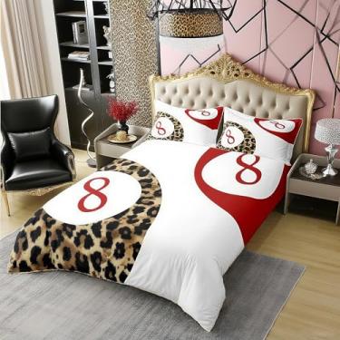 Imagem de Manfei Conjunto de capa de edredom Lucky 8 Ball tamanho casal 100% algodão, leopardo funky Y2K Coquette conjunto de cama infantil, decoração moderna de quarto de chita preppy, capa de colcha branca