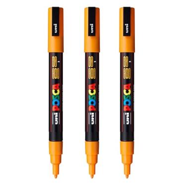 Imagem de posca Marcadores de tinta à base de água PC-3M, ponta fina reversível (0,9-1,3 mm), amarelo brilhante, 3 unidades