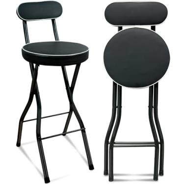 Imagem de UWEAR 1 banquinho de bar dobrável com encosto, banco alto dobrável, bancos portáteis acolchoados, bancos dobráveis de altura, cadeiras dobráveis para adultos, ilha de cozinha (preto)