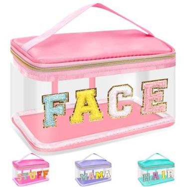 Imagem de Bolsa de maquiagem izuzta Chenille Letter Clear PVC impermeável