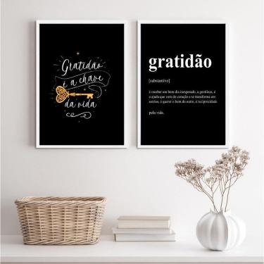 Imagem de Kit 2 Quadros Gratidão Chave 33x24 - Moldura Preta