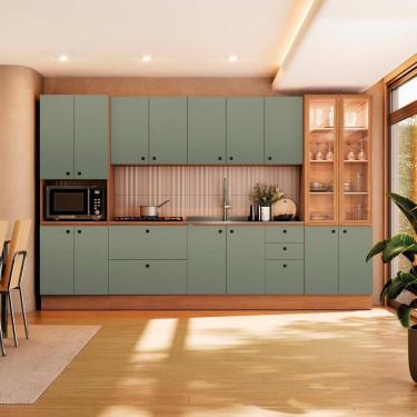 Imagem de Cozinha Modulada Pixel Kappesberg 100% MDP Canela/Verde Frevo 340cm