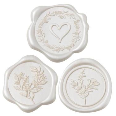 Imagem de Etiquetas de Sello de Cera Marfil Uwilowe 60 Unidades 3 Diseños 30 mm