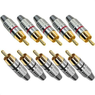 Imagem de Kit 10 Plugs RCA Niquelado com Ponta Banhada a Ouro Para Cabo de Som A