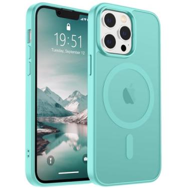 Imagem de SUPFINE Capa magnética para iPhone 13 Pro (compatível com MagSafe) (proteção contra quedas de grau militar) fina translúcida fosca à prova de choque, azul e verde