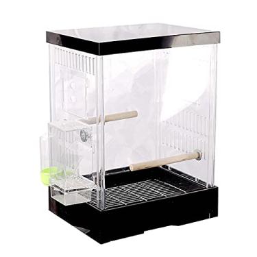 Imagem de Gaiola de pássaro branca gaiola de viagem de pássaro de plástico transparente com alimentador automático para exibição de pássaros pequenos em ambientes internos e externos, ninho de pássaro (cor