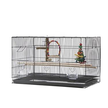 Imagem de Gaiola de pássaro de ferro forjado gaiola de pássaro respirável gaiola de viagem com copos de alimentação gaiola quadrada casa para ambientes internos e externos exibição de pássaros pequenos ninho de