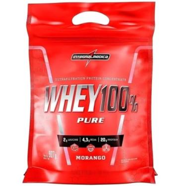 Imagem de Pouch De Whey 100% Puro Sabor Morango 900g - Integralmédica