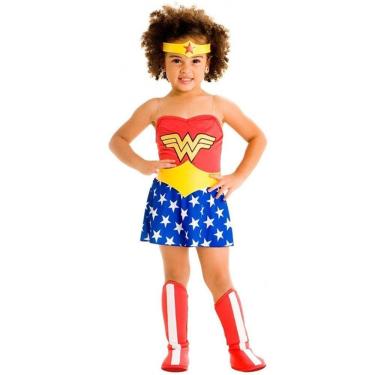 Imagem de Fantasia Bebe Mulher Maravilha Vestido Body Bota Cinto Faixa