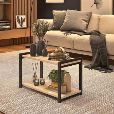 Imagem de Mesa de Centro Lateral Canto Atenas 2 Prateleiras MDF Estrutura de Met