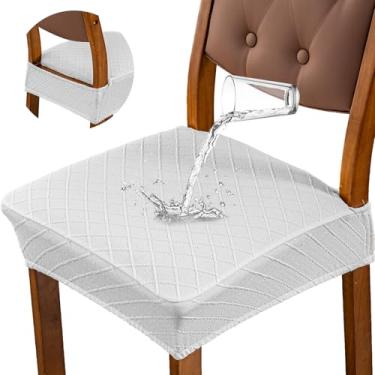 Imagem de Genina Capas de assento impermeáveis para cadeiras de sala de jantar, capas de cadeira de jantar, sem capas traseiras (branco, 6 peças)