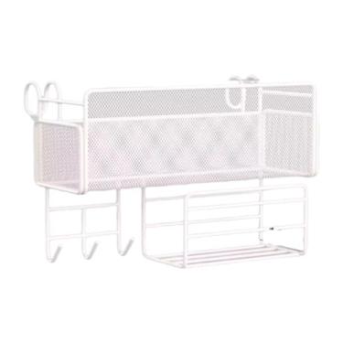 Imagem de FytStycale Cesta de armazenamento suspensa com ganchos, organizador prático e resistente para pendurar ao lado da prateleira para grades de cama de escritório, com Caixa de Lenços