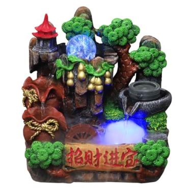 Imagem de XFNVXC Fonte decorativa para uso interno, fonte de mesa, Rockery, fonte de água fluida, sala de estar, ornamentos de bonsai, decoração de interiores de casa, artesanato de resina, fonte de jardim