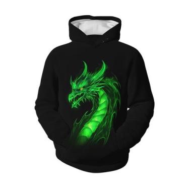 Imagem de Moletom NiuKom Dragon Green Fire para meninos e meninas de 7 a 20 anos