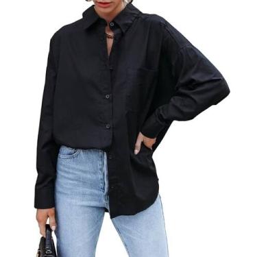 Imagem de Camisa feminina de botões Bonitee Fall Casual Black Tamanho S