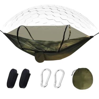 Imagem de Rede de Camping com Mosquiteiro,240 * 160cm Material 210T Bom giro, Suporte 250kg,Portátil Dobrável Rede de Árvore Acampamento (Corda+Mosquetão),Montagem Rápida,para Praia,Jardim e Aventuras Outdoor.