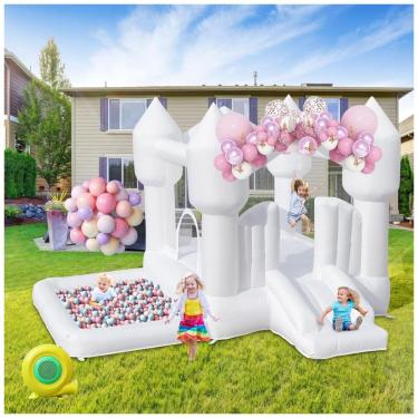 Imagem de Casa Inflável de Pula-Pula para Crianças - Branca com Escorregador, Piscina de Bolinhas e Balões - Diversão e Segurança Garantidas!FINCOME