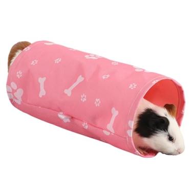Imagem de Túnel de porquinho da índia/esconderijo de hamster/furão macio para brincar de descanso, portátil, fixável, à prova d'água (estampa de pata rosa)
