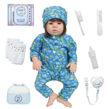 Imagem de Bebe Reborn Realista Silicone Fio a Fio 48cm Bolsa Kit Itens - Cegonha