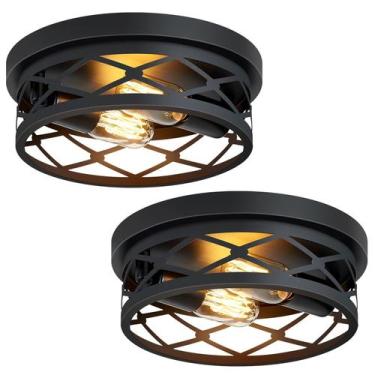 Imagem de Luminária de teto SKEJAO Flush Mount, pacote com 2 luzes, preta