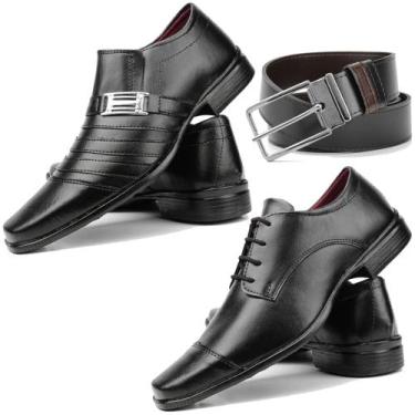 Imagem de Sapato social preto kit com 2 pares masculino + cinto dupla face - Piz