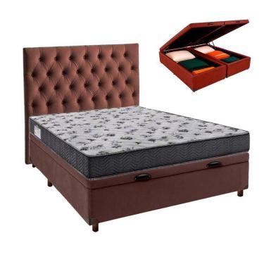Imagem de Conjunto Cama Box Bau Marrom Casal + Colchão D33 Iso100 Ortobom + Cabeceira