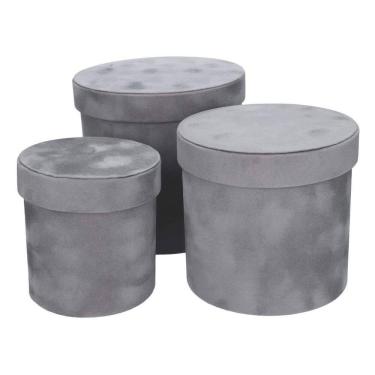 Imagem de Conjunto 3 Cestos Decorativos em Veludo Cinza QL0056 BTC