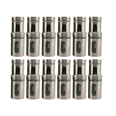 Imagem de Kit 24 Saleiro Pimenteiro Porta Condimentos Vidro e Inox C/ Ajuste de Abertura Cozinha Restaurante