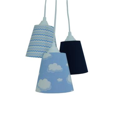 Imagem de Lustre Infantil Nuvens E Chevron Tons De Azul E Branco Bivolt
