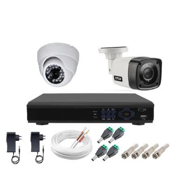 Imagem de Kit cftv 2 cameras de segurança hd 1 internas dome e 1 externas bullet + dvr 4ch full hd