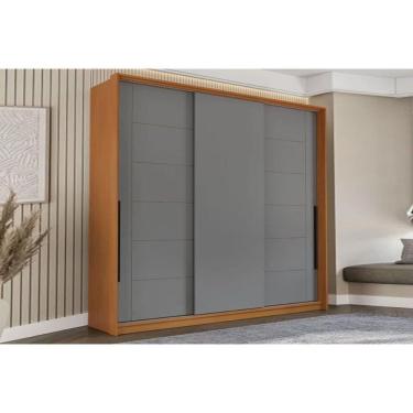 Imagem de Guarda Roupa Casal 3 Portas De Correr E 4 Gavetas Lisboa Freijo/cinza - Politorno