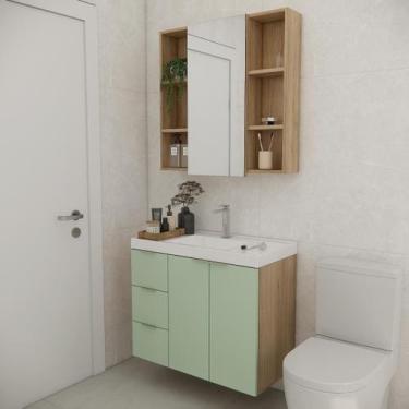 Imagem de Conjunto de banheiro sem cuba vittare 80cm estilare cnj5007 carvalho/v