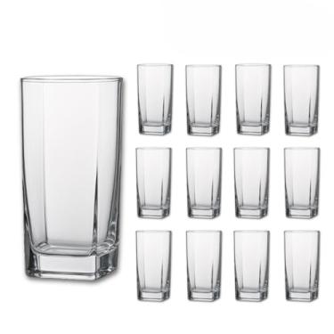 Imagem de Copos Vidro Quadrado 320ml Transparente Cozinha Água Suco, Estilo Moderno(Kit 12 unidades)
