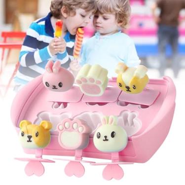 Imagem de Generic Mini Molde de Gelo Pop Design Bonito à Prova de Derramamento Reutilizável Molde de Gelo para Crianças Casa de Silicone de Grau Alimentício (Seis Grade Rosa)
