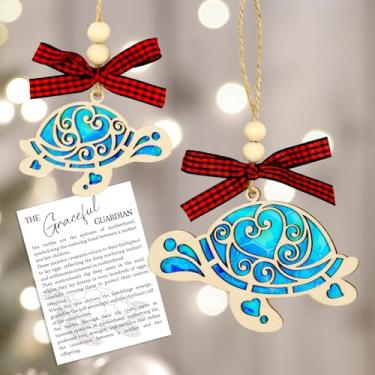Imagem de KOYILTD Ornamento de tartaruga marinha com cartão de história, presentes temáticos de praia para mulheres, presentes temáticos de praia para amizade, enfeites de praia para árvore de Natal, decoração
