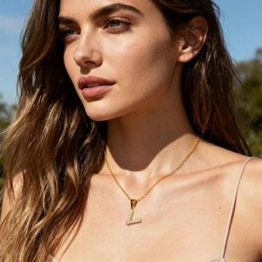 Imagem de Colar feminino com pingente inicial de aço inoxidável, corrente delicada, joia moderna, presente para aniversário ou uso diário, F, Aço inoxidável, Sem Pedra Preciosa