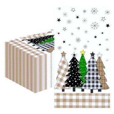 Imagem de HEIPINIUYE 50 guardanapos de papel para árvore de Natal, 3 camadas, Natal, marrom, xadrez, árvore, toalhas de hóspedes, toalhas de mão descartáveis para banheiro, inverno, Natal, festa, guingão