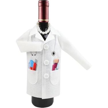 Imagem de Casaco médico feminino vinho branco, capa de embrulho de vinho com seringa e colar de cápsulas para graduação e aposentadoria médica