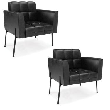 Imagem de Poltrona Pé De Ferro Preto Para Sala Kit 2 Elisa Corano D03 - D'rossi Cor Preto