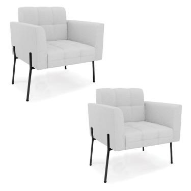 Imagem de Poltrona Pé De Ferro Preto Para Sala Kit 2 Elisa Linho Cinza A05 D03 - D'rossi