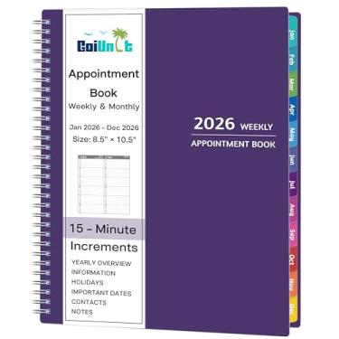 Imagem de Agenda de compromissos 2026 - janeiro a dezembro de 2026, agenda de compromissos com distribuição semanal e mensal, 21 x 27 cm, grande, incrementos de 15 minutos, agenda diária 2026 com bolsos, abas