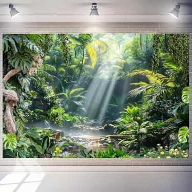 Imagem de Art_Angels Pano de fundo florestal grande decorações de festa na selva cenário verde natureza tapeçaria safári folha tropical pano de fundo para aniversário chá de bebê banner cabine fotográfica