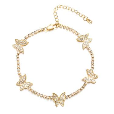 Imagem de Tornozeleira feminina banhada a ouro prata marinheiro cubano fígaro borboleta corrente tornozeleira para mulheres, One Size, Metal, Sem Pedra Preciosa