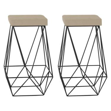 Imagem de Kit 2 Banquetas Kathy Base Preta Veludo Bege Gran Belo