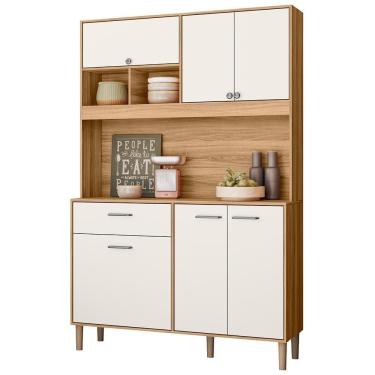 Imagem de Armário De Cozinha Compacta Retrô 120cm Wallie N03 Freijó/off White - Mpozenato
