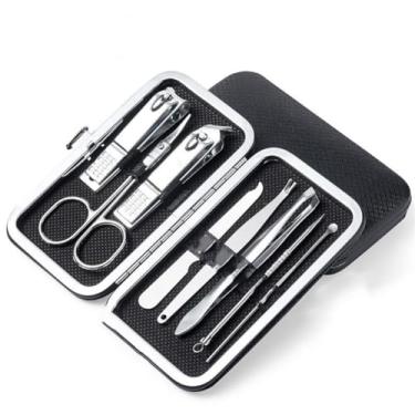 Imagem de Cortador de unhas e unhas dos pés, kit de manicure e pedicure, ferramentas de cuidado de unhas de aço inoxidável com estojo de viagem luxuoso