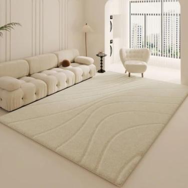 Imagem de Tapetes minimalistas modernos para sala de estar, tapete grosso de área grande, decoração de quarto branco, tapete de cabeceira macio e macio (200x250 cm/O)