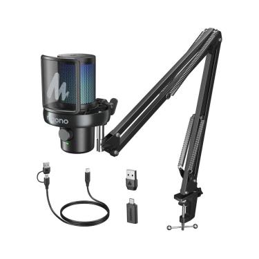 Imagem de Microfone Gamer Maomo DM40 PRO S RGB, Preto com Suporte Preto